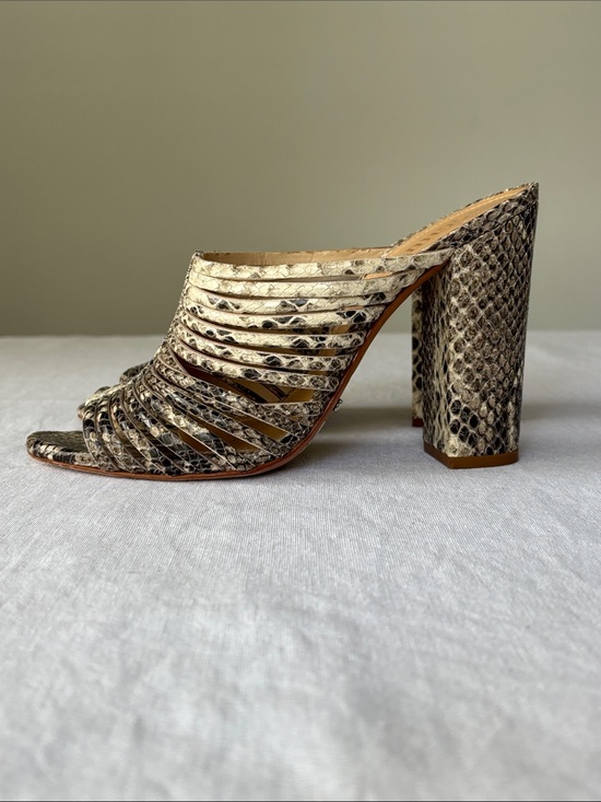 SCHUTZ Snakeskin Strappy Open-Toe Heels in Neutral Brown Laura animal print main image 2